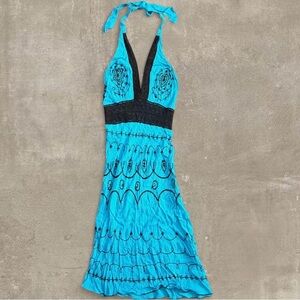 Venus Blue and Brown Halter Dress